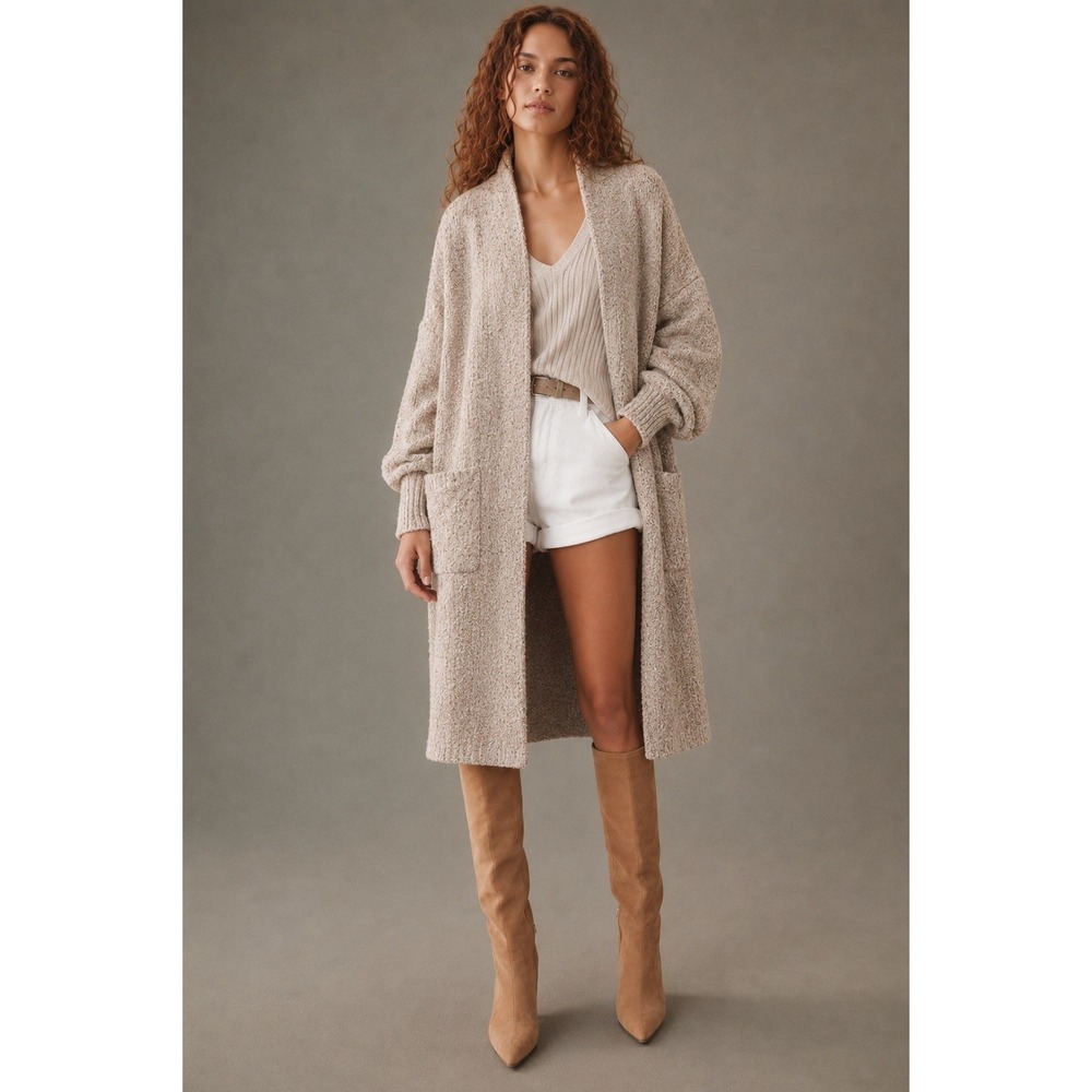 Vintage I.B. Diffusion Mohair Blend Duster Cardigan Sweater Beige Oatmeal Size L